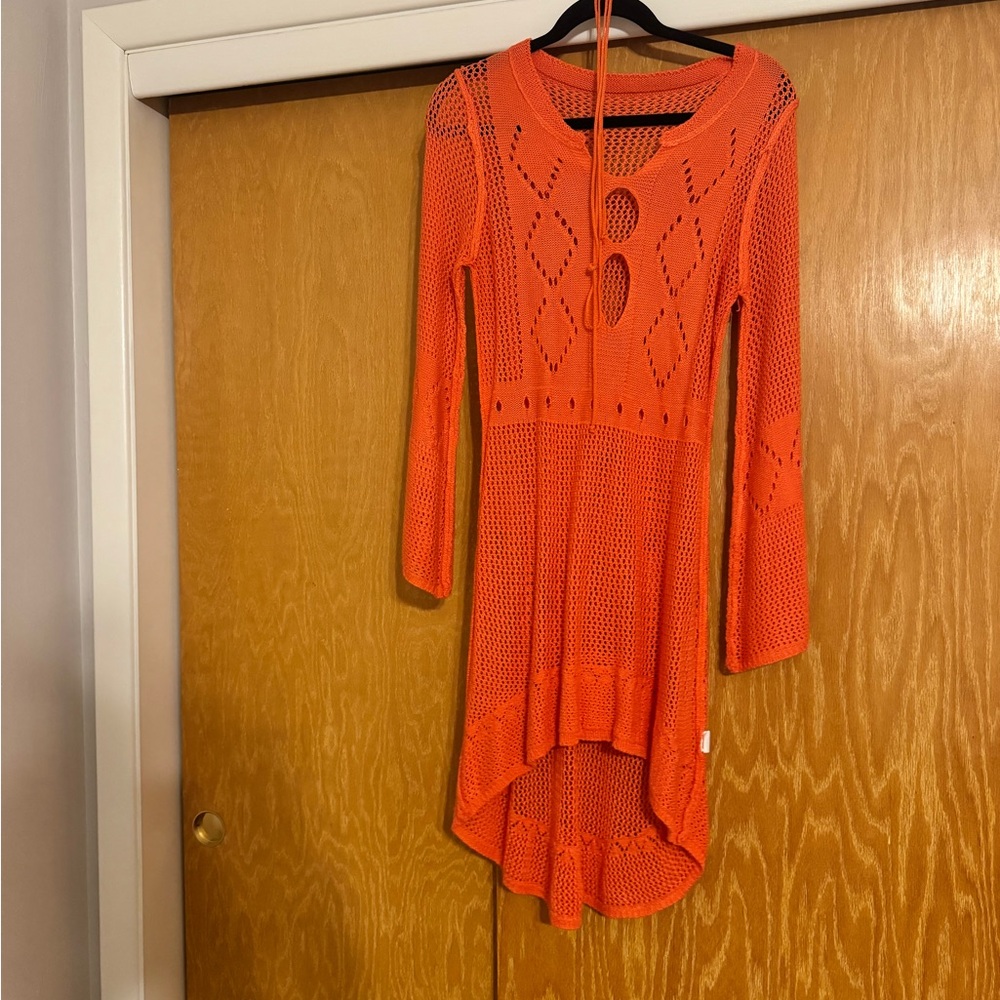 Chic Orange Knit Swim Coverup